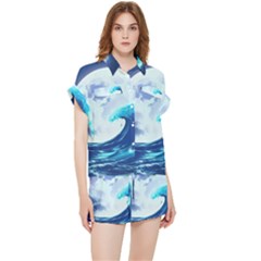 Waves Ocean Sea Tsunami Nautical Blue Chiffon Lounge Set by uniart180623