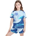 Waves Ocean Sea Tsunami Nautical Blue Kids  Tee And Sports Shorts Set View1