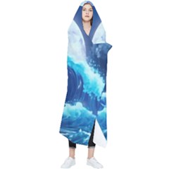 Waves Ocean Sea Tsunami Nautical Blue Wearable Blanket by uniart180623