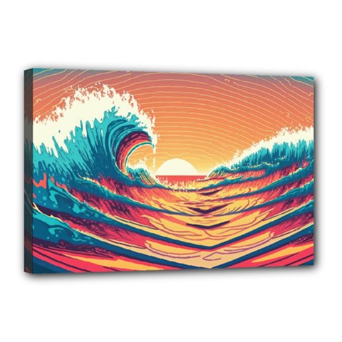 Waves Ocean Sea Tsunami Nautical Art Nature Canvas 18  X 12  (stretched) by uniart180623