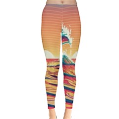 Waves Ocean Sea Tsunami Nautical Art Nature Everyday Leggings  by uniart180623