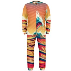 Waves Ocean Sea Tsunami Nautical Art Nature Onepiece Jumpsuit (men) by uniart180623