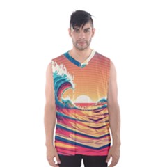 Waves Ocean Sea Tsunami Nautical Art Nature Men s Basketball Tank Top by uniart180623