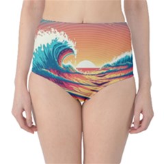 Waves Ocean Sea Tsunami Nautical Art Nature Classic High-waist Bikini Bottoms by uniart180623