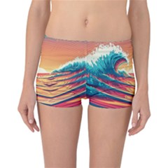 Waves Ocean Sea Tsunami Nautical Art Nature Reversible Boyleg Bikini Bottoms by uniart180623