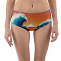 Waves Ocean Sea Tsunami Nautical Art Nature Reversible Mid-Waist Bikini Bottoms View1