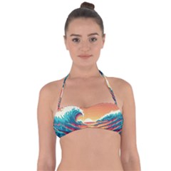 Waves Ocean Sea Tsunami Nautical Art Nature Tie Back Bikini Top by uniart180623