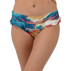 Waves Ocean Sea Tsunami Nautical Art Nature Frill Bikini Bottoms by uniart180623