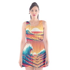 Waves Ocean Sea Tsunami Nautical Art Nature Scoop Neck Skater Dress by uniart180623