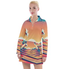 Waves Ocean Sea Tsunami Nautical Art Nature Women s Long Sleeve Casual Dress by uniart180623