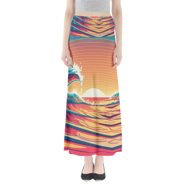 Waves Ocean Sea Tsunami Nautical Art Nature Full Length Maxi Skirt