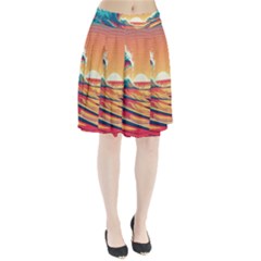 Waves Ocean Sea Tsunami Nautical Art Nature Pleated Skirt by uniart180623