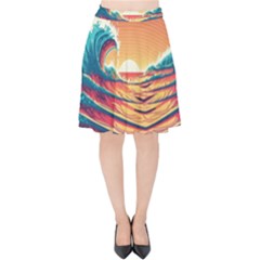 Waves Ocean Sea Tsunami Nautical Art Nature Velvet High Waist Skirt by uniart180623