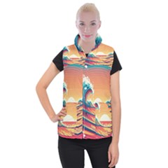 Waves Ocean Sea Tsunami Nautical Art Nature Women s Button Up Vest by uniart180623