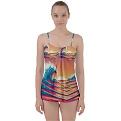 Waves Ocean Sea Tsunami Nautical Art Nature Babydoll Tankini Set by uniart180623