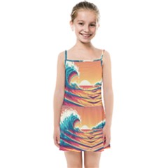 Waves Ocean Sea Tsunami Nautical Art Nature Kids  Summer Sun Dress by uniart180623