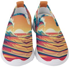 Waves Ocean Sea Tsunami Nautical Art Nature Kids  Slip On Sneakers by uniart180623