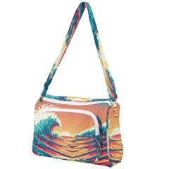 Waves Ocean Sea Tsunami Nautical Art Nature Front Pocket Crossbody Bag by uniart180623