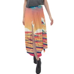 Waves Ocean Sea Tsunami Nautical Art Nature Velour Split Maxi Skirt by uniart180623