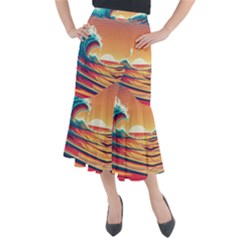 Waves Ocean Sea Tsunami Nautical Art Nature Midi Mermaid Skirt by uniart180623