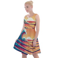 Waves Ocean Sea Tsunami Nautical Art Nature Knee Length Skater Dress by uniart180623