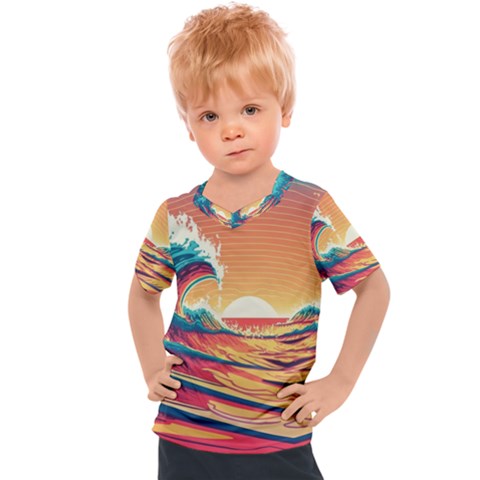 Waves Ocean Sea Tsunami Nautical Art Nature Kids  Sports Tee by uniart180623