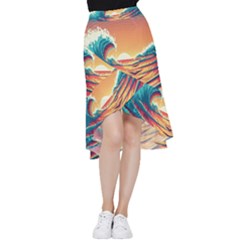 Waves Ocean Sea Tsunami Nautical Art Nature Frill Hi Low Chiffon Skirt by uniart180623