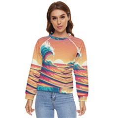 Waves Ocean Sea Tsunami Nautical Art Nature Women s Long Sleeve Raglan Tee