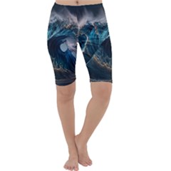 Tsunami Waves Ocean Sea Water Rough Seas Cropped Leggings  by uniart180623