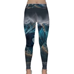 Tsunami Waves Ocean Sea Water Rough Seas Classic Yoga Leggings by uniart180623