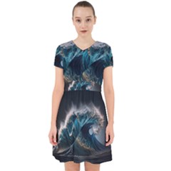 Tsunami Waves Ocean Sea Water Rough Seas Adorable In Chiffon Dress by uniart180623