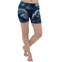 Tsunami Waves Ocean Sea Water Rough Seas Lightweight Velour Yoga Shorts by uniart180623