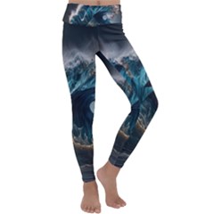 Tsunami Waves Ocean Sea Water Rough Seas Kids  Lightweight Velour Classic Yoga Leggings by uniart180623