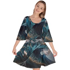 Tsunami Waves Ocean Sea Water Rough Seas Velour Kimono Dress by uniart180623