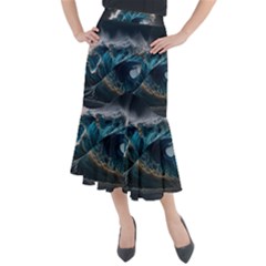 Tsunami Waves Ocean Sea Water Rough Seas Midi Mermaid Skirt by uniart180623