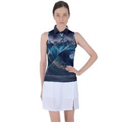 Tsunami Waves Ocean Sea Water Rough Seas Women s Sleeveless Polo Tee by uniart180623