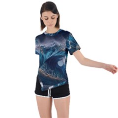 Tsunami Waves Ocean Sea Water Rough Seas Asymmetrical Short Sleeve Sports Tee by uniart180623