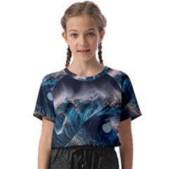 Tsunami Waves Ocean Sea Water Rough Seas Kids  Basic Tee by uniart180623