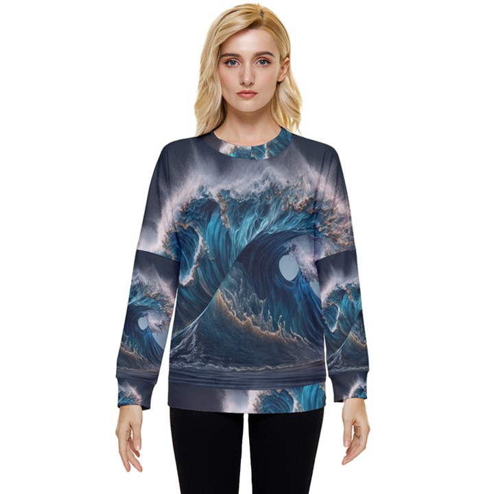 Tsunami Waves Ocean Sea Water Rough Seas Hidden Pocket Sweatshirt