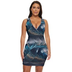 Tsunami Waves Ocean Sea Water Rough Seas Draped Bodycon Dress by uniart180623