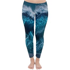 Tsunami Waves Ocean Sea Water Rough Seas Classic Winter Leggings by uniart180623