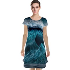 Tsunami Waves Ocean Sea Water Rough Seas Cap Sleeve Nightdress by uniart180623