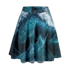 Tsunami Waves Ocean Sea Water Rough Seas High Waist Skirt by uniart180623