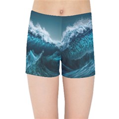 Tsunami Waves Ocean Sea Water Rough Seas Kids  Sports Shorts by uniart180623