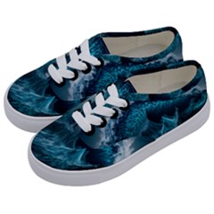 Tsunami Waves Ocean Sea Water Rough Seas Kids  Classic Low Top Sneakers by uniart180623