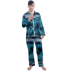 Tsunami Waves Ocean Sea Water Rough Seas Men s Long Sleeve Satin Pajamas Set by uniart180623