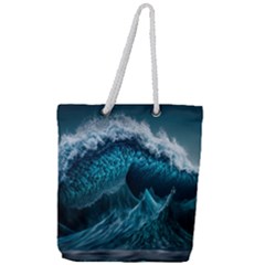 Tsunami Waves Ocean Sea Water Rough Seas Full Print Rope Handle Tote (large) by uniart180623