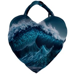 Tsunami Waves Ocean Sea Water Rough Seas Giant Heart Shaped Tote by uniart180623