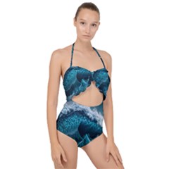 Tsunami Waves Ocean Sea Water Rough Seas Scallop Top Cut Out Swimsuit