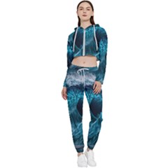 Tsunami Waves Ocean Sea Water Rough Seas Cropped Zip Up Lounge Set by uniart180623